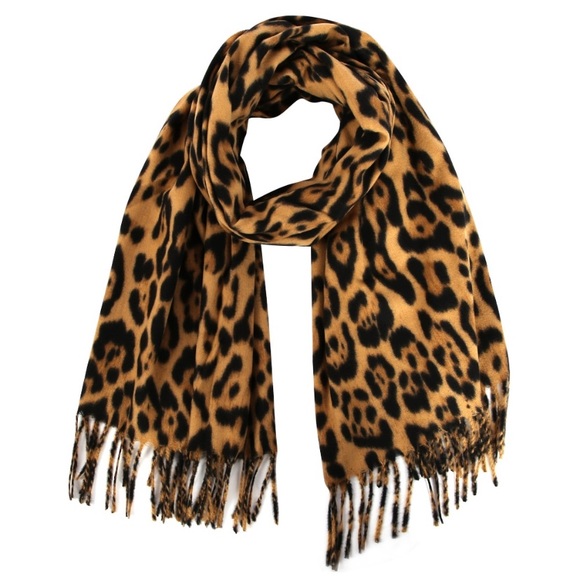 SOLD OUT Camel Leopard Knit Tassel Blanket Scarf - Picture 2 of 3